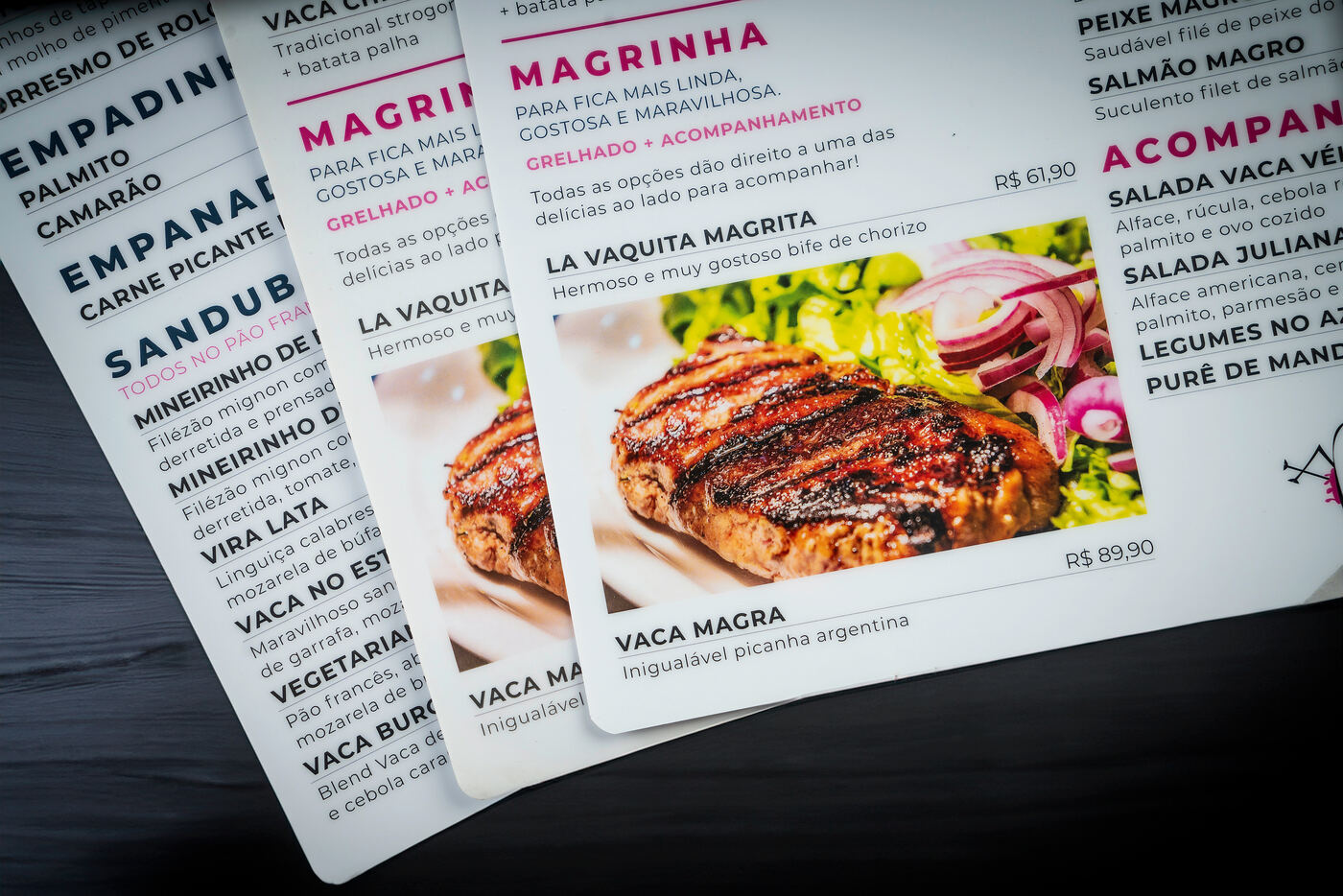 cardápio em couro impresso personalizado