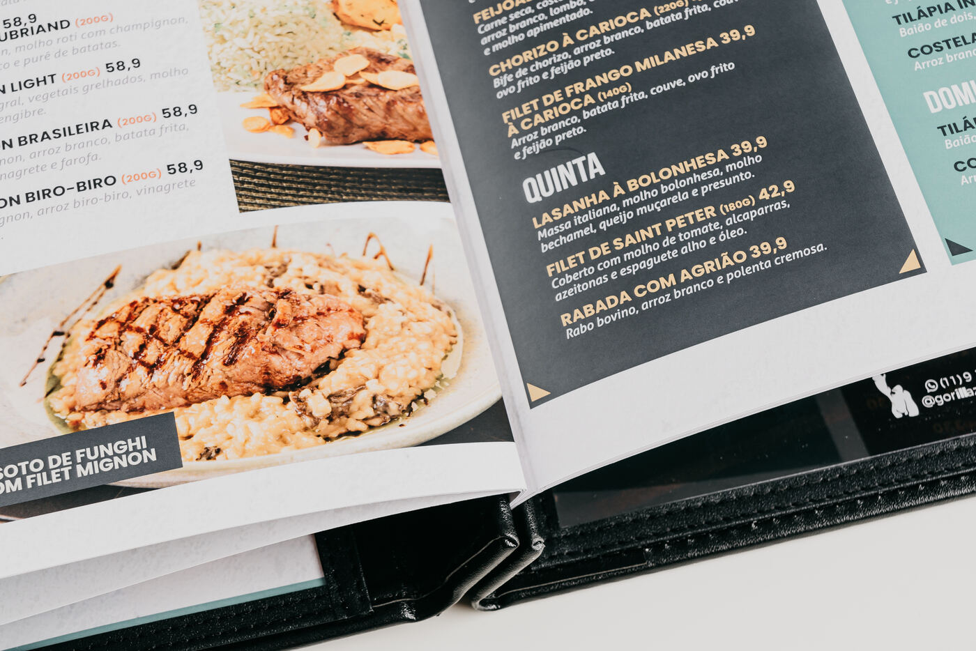 cardápio em couro sintético para cantina italiana