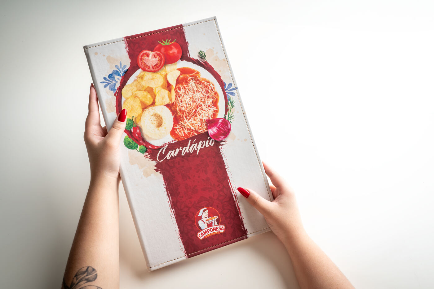 cardápio em couro impresso personalizado